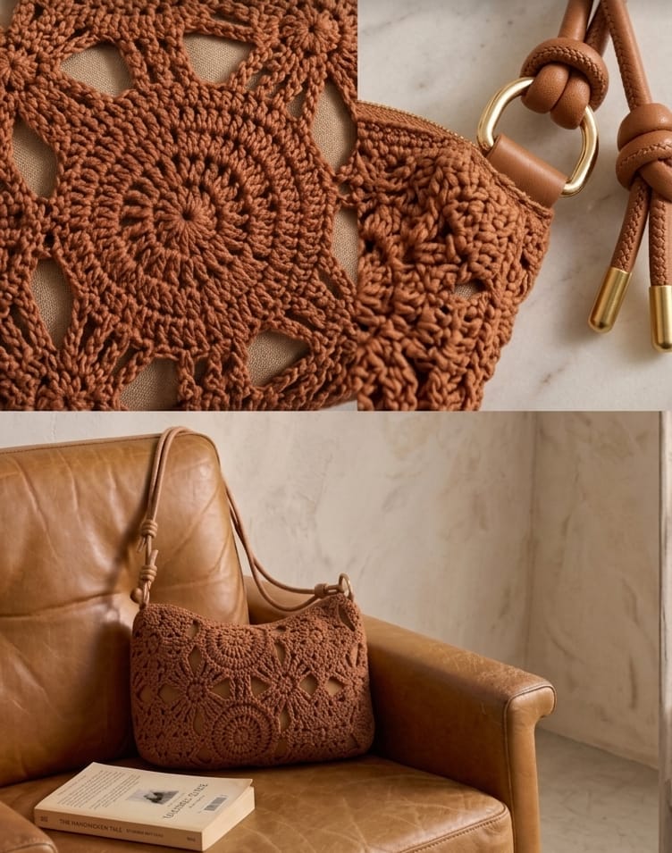 Bolso Bandolera Crochet Artesanal (Marrón/ Camel )
