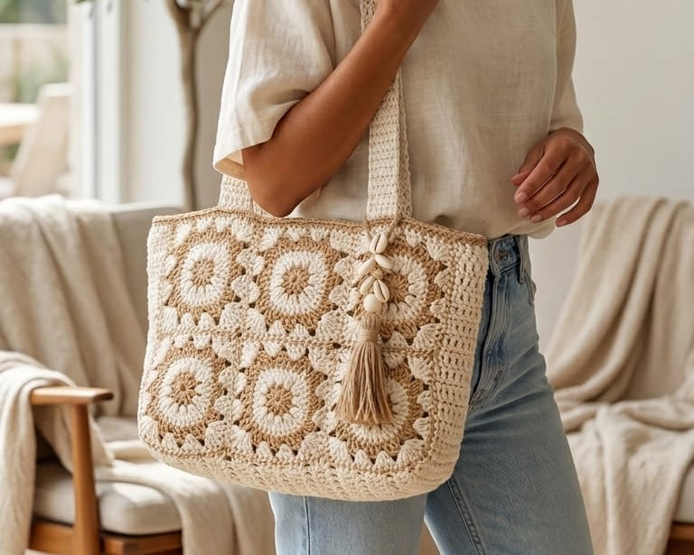Bolso de ganchillo (Sand & Cream)