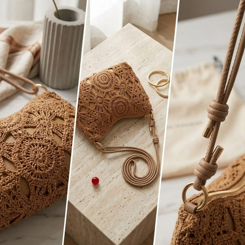 Bolso Bandolera Crochet Artesanal (Marrón/ Camel )
