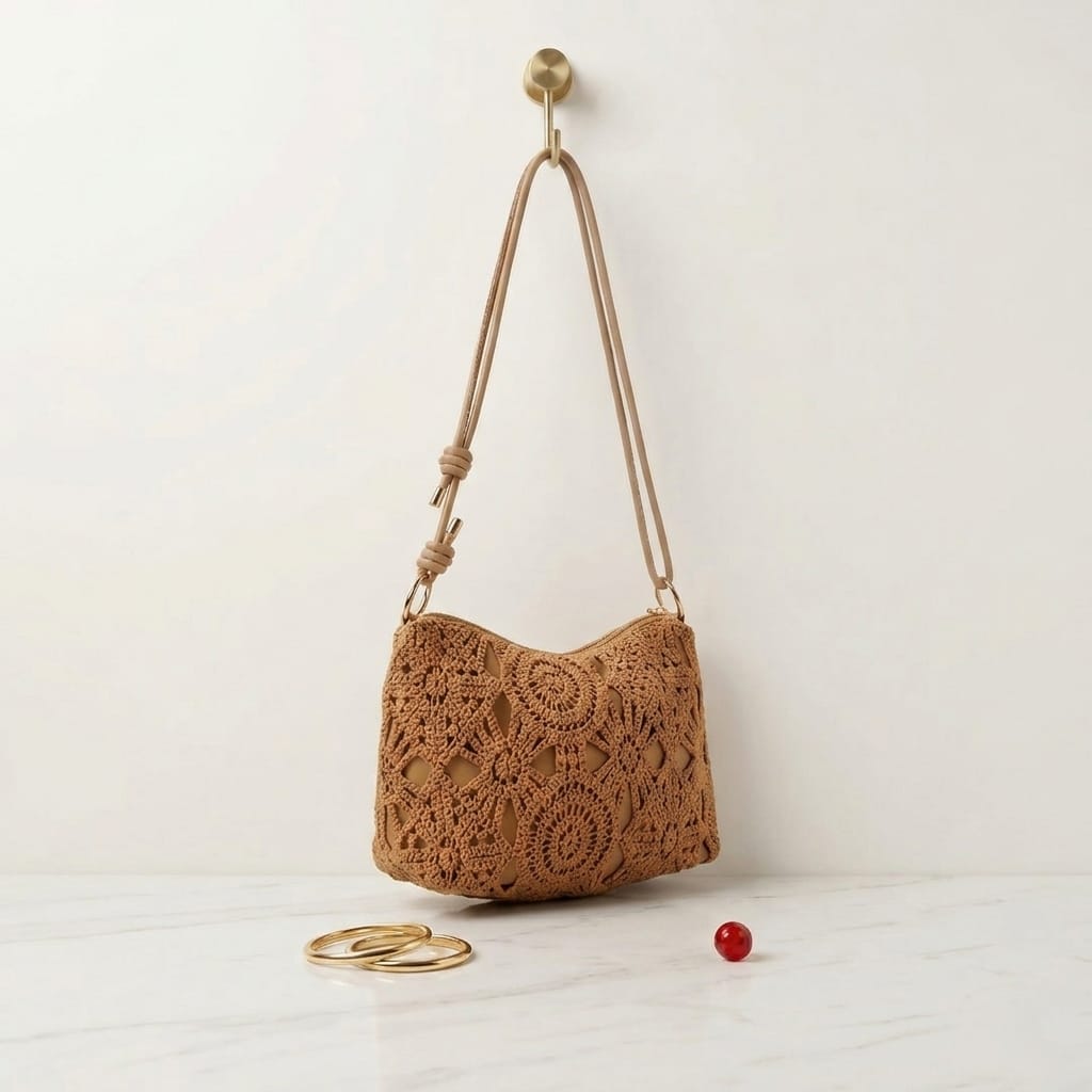 Bolso Bandolera Crochet Artesanal (Marrón/ Camel )