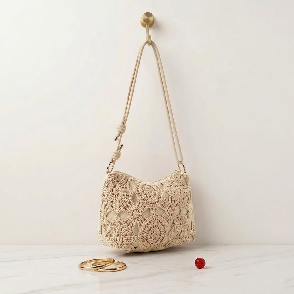 Bolso Bandolera Crochet Artesanal (Beige / Crudo)